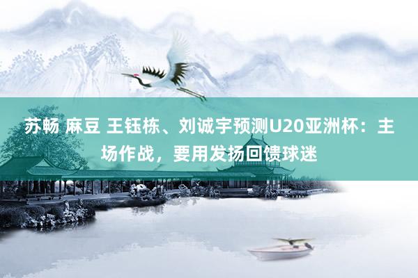苏畅 麻豆 王钰栋、刘诚宇预测U20亚洲杯：主场作战，要用发扬回馈球迷